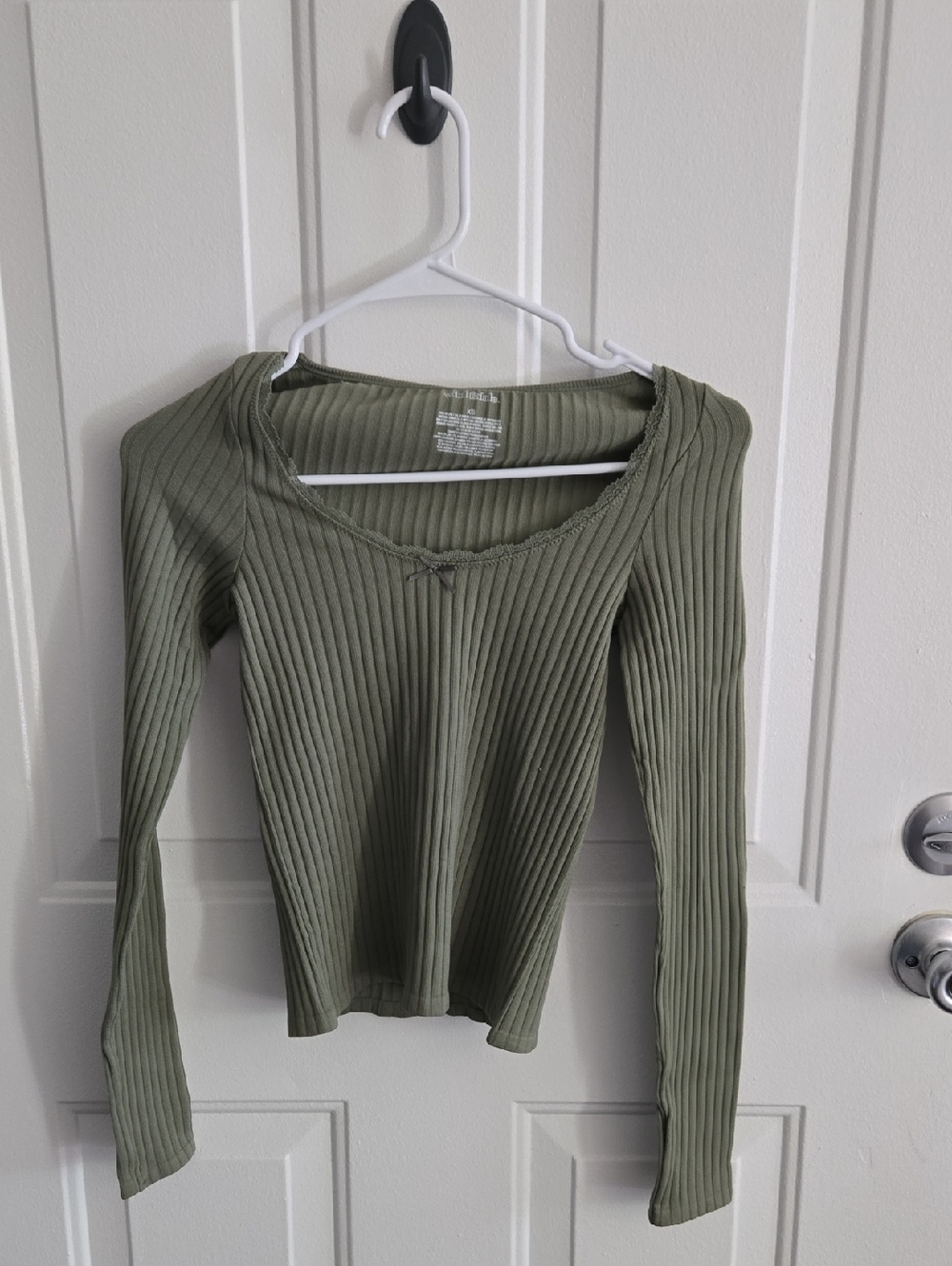 wild fable Olive Ribbed Scoop-Neck Long Sleeve Top